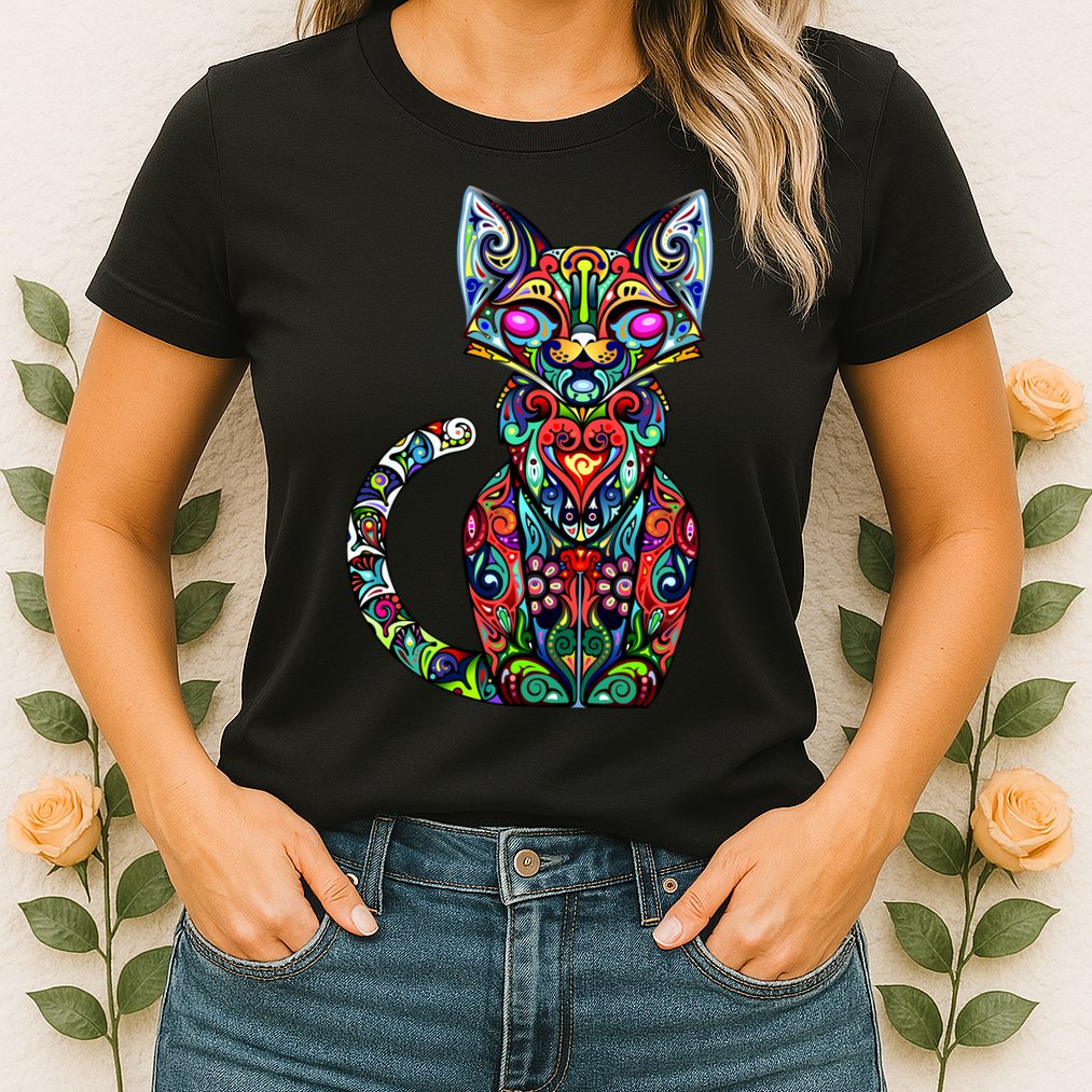 Fun Trippy Cat Womens T-Shirt