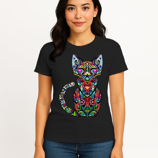 Fun Trippy Cat Womens T-Shirt