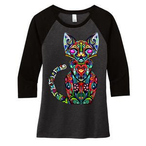 Fun Trippy Cat Women's Tri-Blend 3/4-Sleeve Raglan Shirt