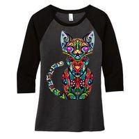 Fun Trippy Cat Women's Tri-Blend 3/4-Sleeve Raglan Shirt