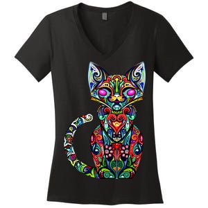 Fun Trippy Cat Women's V-Neck T-Shirt