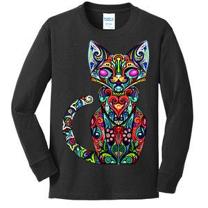 Fun Trippy Cat Kids Long Sleeve Shirt