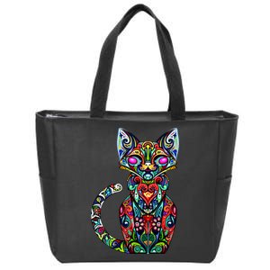 Fun Trippy Cat Zip Tote Bag