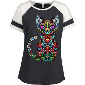 Fun Trippy Cat Enza Ladies Jersey Colorblock Tee