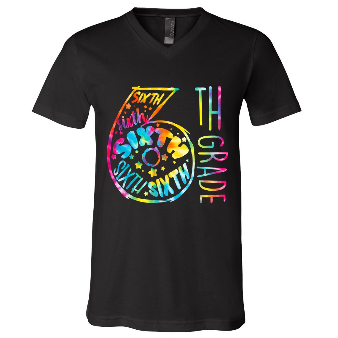 Fun Tye Dyed Sixth 6th Grade V-Neck T-Shirt