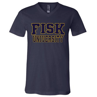 Fisk University Nvy01 V-Neck T-Shirt