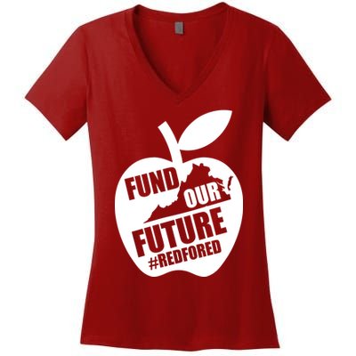 Fund Our Future Red for Ed Virginia Women's V-Neck T-Shirt
