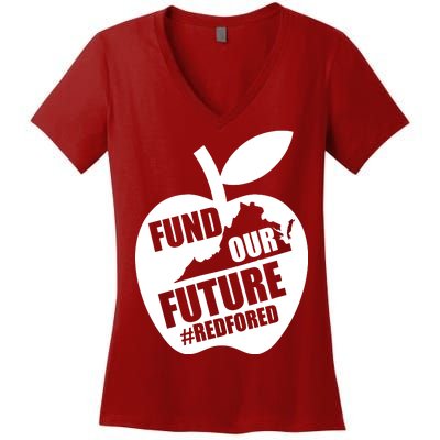 Fund Our Future Red for Ed Virginia Women's V-Neck T-Shirt