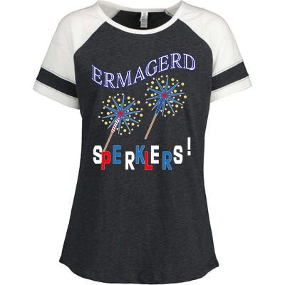 Funny 4th of July Ermagerd Sparklers Enza Ladies Jersey Colorblock Tee