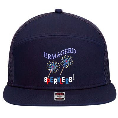 Funny 4th of July Ermagerd Sparklers 7 Panel Mesh Trucker Snapback Hat