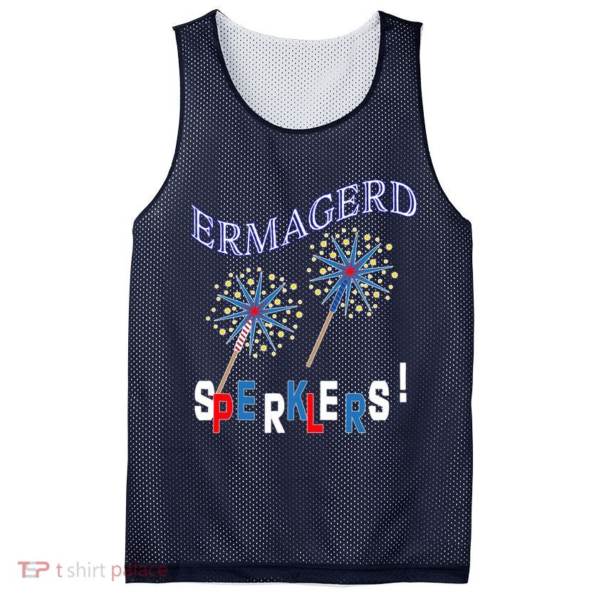Funny 4th of July Ermagerd Sparklers Mesh Reversible Basketball Jersey Tank