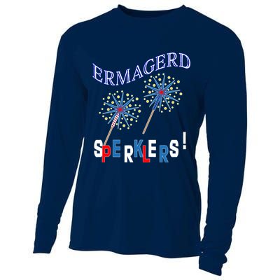Funny 4th of July Ermagerd Sparklers Cooling Performance Long Sleeve Crew