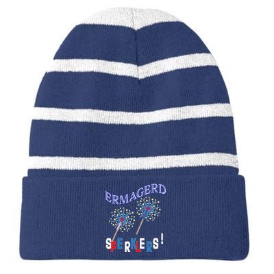 Funny 4th of July Ermagerd Sparklers Striped Beanie with Solid Band