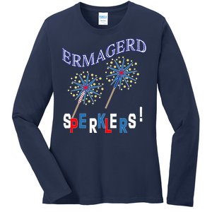 Funny 4th of July Ermagerd Sparklers Ladies Long Sleeve Shirt