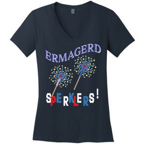 Funny 4th of July Ermagerd Sparklers Women's V-Neck T-Shirt