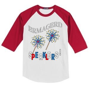 Funny 4th of July Ermagerd Sparklers Kids Colorblock Raglan Jersey