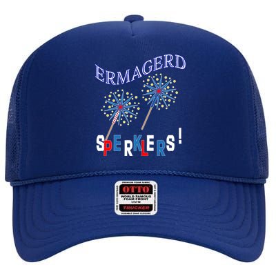 Funny 4th of July Ermagerd Sparklers High Crown Mesh Back Trucker Hat