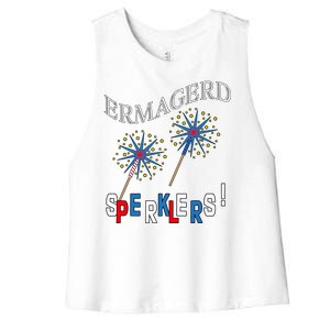 Funny 4th of July Ermagerd Sparklers Women's Racerback Cropped Tank