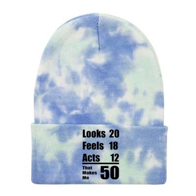 Funny 50th Birthday Fifty Years Tie Dye 12in Knit Beanie