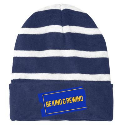 Funny 90s Be Kind Rewind Striped Beanie with Solid Band