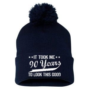 Funny 90th Birthday: It Took Me 90 Years To Look This Good Pom Pom 12in Knit Beanie