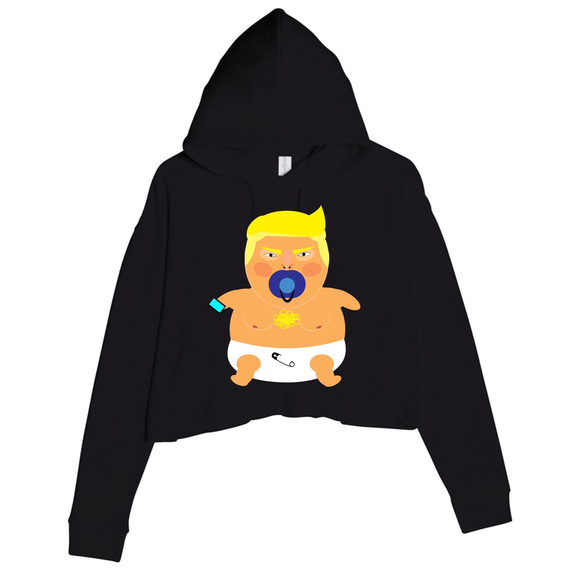 Funny Angry Baby Trump Balloon Crop Fleece Hoodie