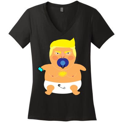 Funny Angry Baby Trump Balloon Women's V-Neck T-Shirt