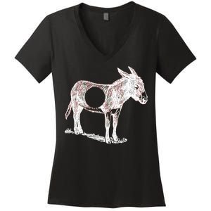 Funny Asshole Donkey Women's V-Neck T-Shirt