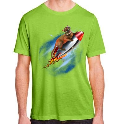 Funny Astronaut Cat Blasting Off In Space Adult ChromaSoft Performance T-Shirt