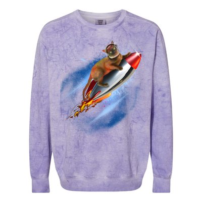 Funny Astronaut Cat Blasting Off In Space Colorblast Crewneck Sweatshirt