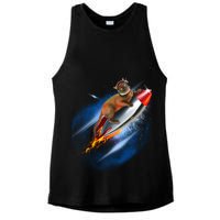 Funny Astronaut Cat Blasting Off In Space Ladies PosiCharge Tri-Blend Wicking Tank