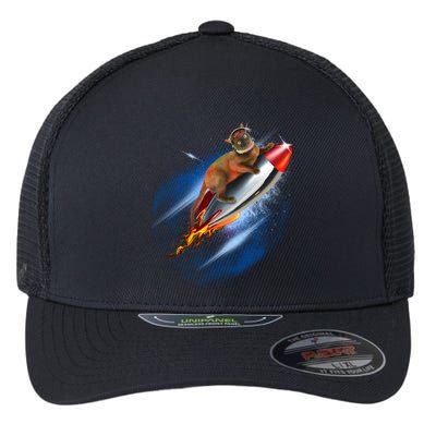 Funny Astronaut Cat Blasting Off In Space Flexfit Unipanel Trucker Cap
