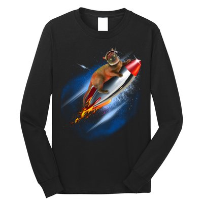 Funny Astronaut Cat Blasting Off In Space Long Sleeve Shirt