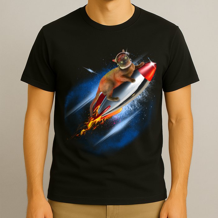 Funny Astronaut Cat Blasting Off In Space T-Shirt