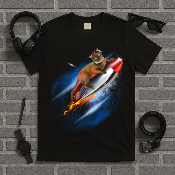 Funny Astronaut Cat Blasting Off In Space T-Shirt