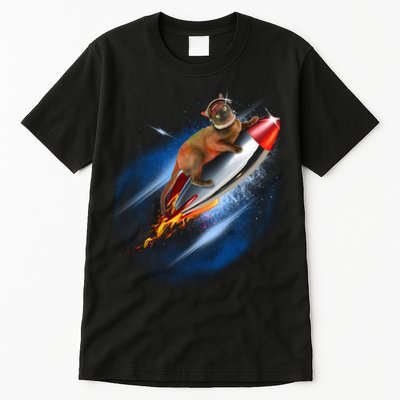 Funny Astronaut Cat Blasting Off In Space Tall T-Shirt