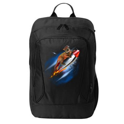 Funny Astronaut Cat Blasting Off In Space City Backpack