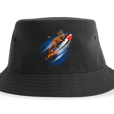 Funny Astronaut Cat Blasting Off In Space Sustainable Bucket Hat
