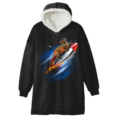 Funny Astronaut Cat Blasting Off In Space Hooded Wearable Blanket