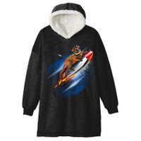 Funny Astronaut Cat Blasting Off In Space Hooded Wearable Blanket