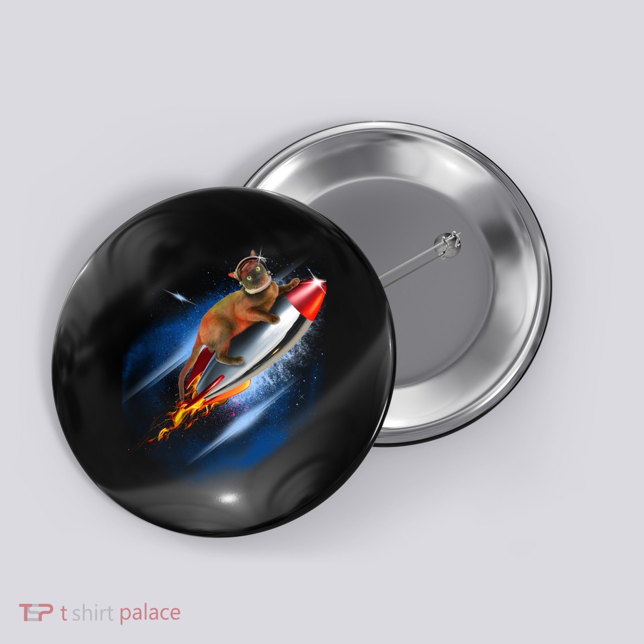 Funny Astronaut Cat Blasting Off In Space Button