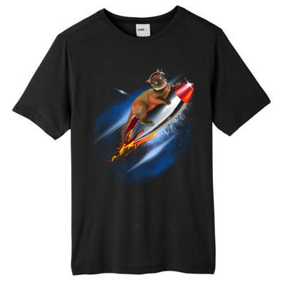 Funny Astronaut Cat Blasting Off In Space Tall Fusion ChromaSoft Performance T-Shirt