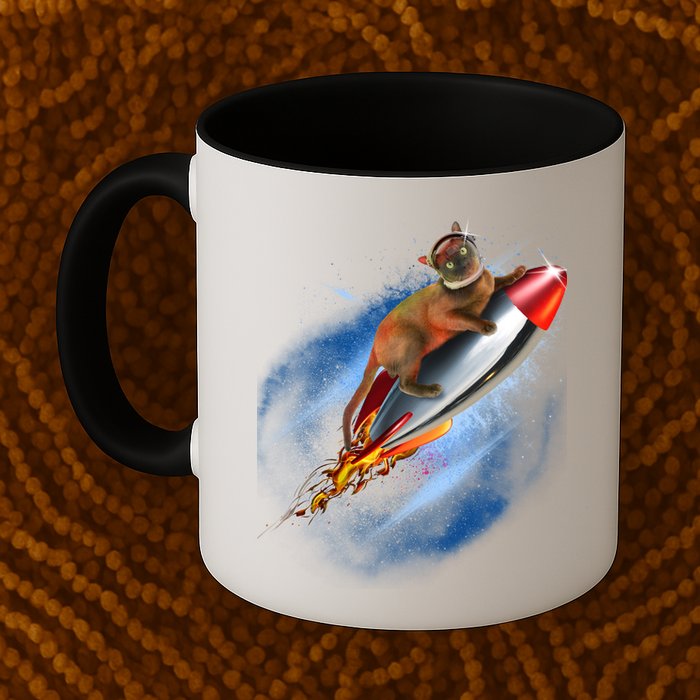 Funny Astronaut Cat Blasting Off In Space Mug