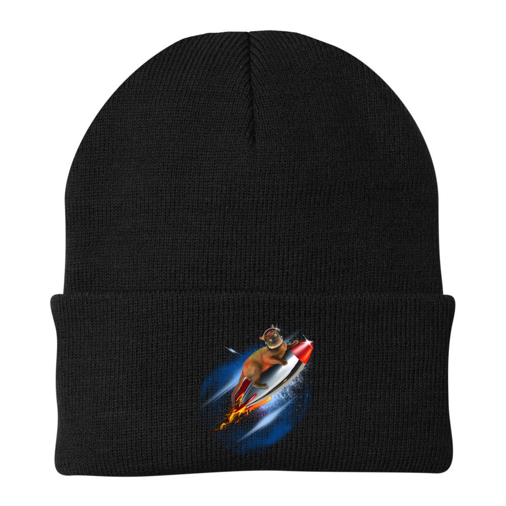 Funny Astronaut Cat Blasting Off In Space Beanie