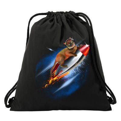 Funny Astronaut Cat Blasting Off In Space Drawstring Bag