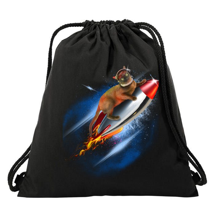 Funny Astronaut Cat Blasting Off In Space Drawstring Bag
