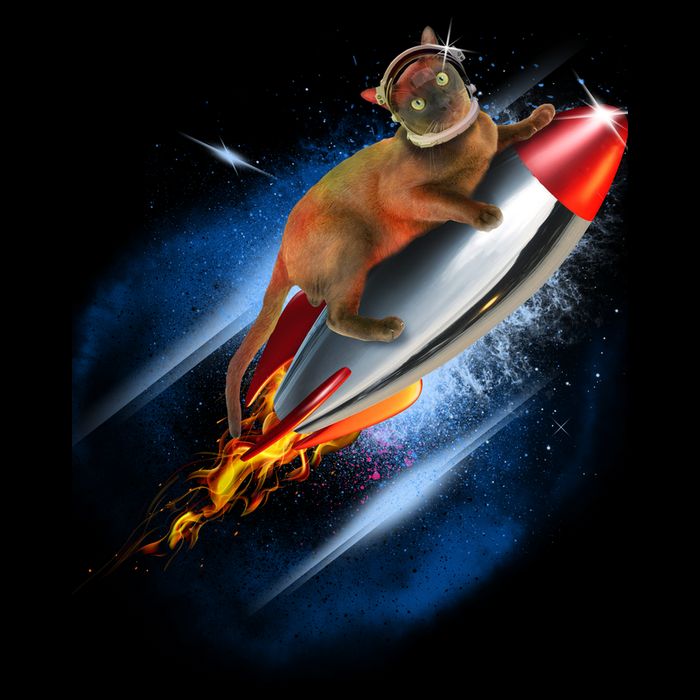 Funny Astronaut Cat Blasting Off In Space Drawstring Bag
