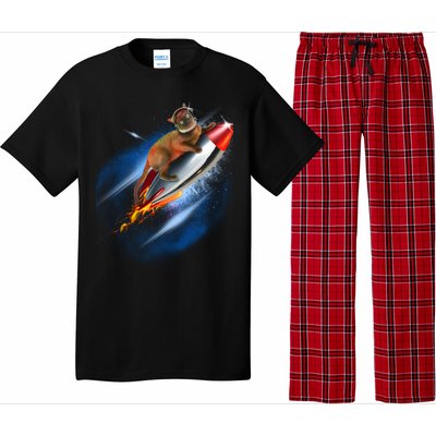 Funny Astronaut Cat Blasting Off In Space Pajama Set