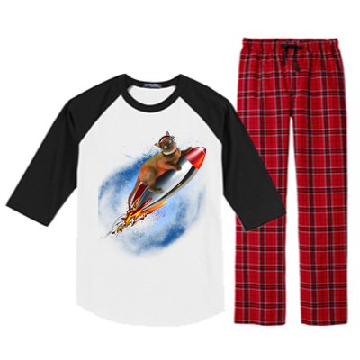 Funny Astronaut Cat Blasting Off In Space Raglan Sleeve Pajama Set