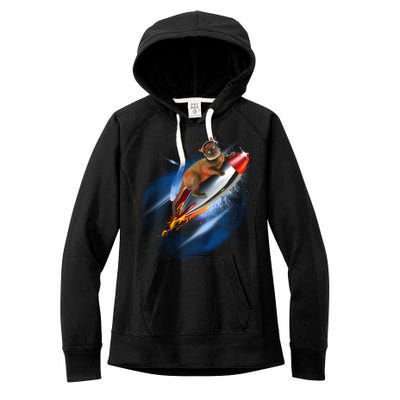 Funny Astronaut Cat Blasting Off In Space Women's Fleece Hoodie